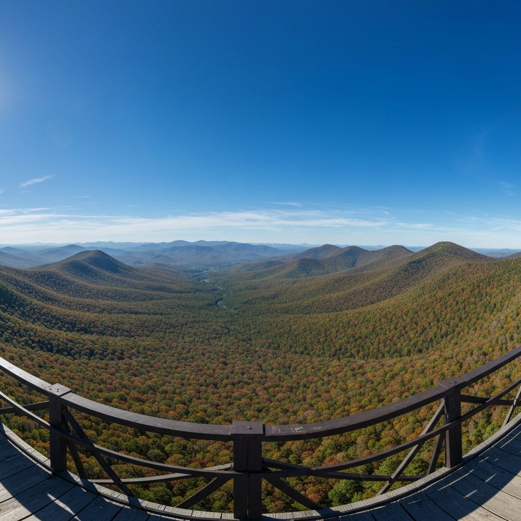 360-degree panoramic view from Bramley Mountain Fire Tower observation deck